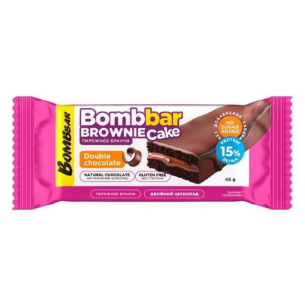 Купить протеиновые батончики для фитнеса BombBar Brownie Cake пирожное глазированное 45g. (45 г)