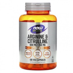 Донаторы оксида азота для пампинга NOW Arginine &amp; Citrulline 500/250 мг  (120 капс)