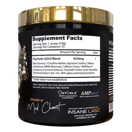 Предтренировочные комплексы Insane Labz Psychotic GOLD   (204g.)