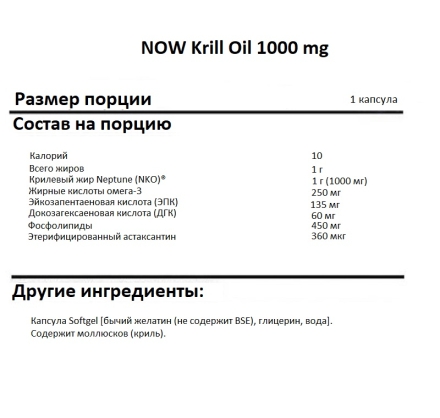 Антиоксидантный комплекс NOW Krill Oil 1000 mg   (60 Softgels)