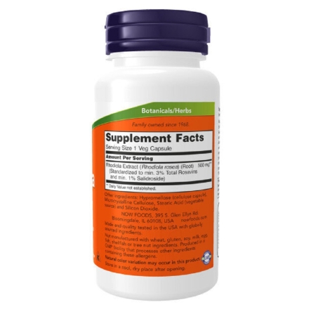 Адаптогены NOW Rhodiola 500 mg   (60 vcaps)