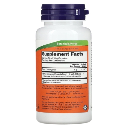 Общеукрепляющее средство NOW Panax Ginseng Extract   (100 vcaps)