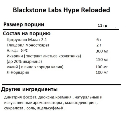 Азотники для пампинга и стимуляции Blackstone Labs Hype Reloaded   (11g.)