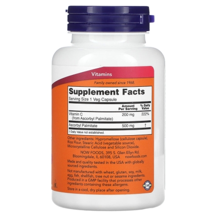 Комплекс витаминов и минералов NOW Ascorbyl Palmitate 500 mg  (100 vcaps)
