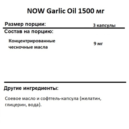 Глутатион  NOW Garlic Oil 1500 mg 250 softgels 