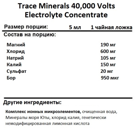 Изотоники Trace Minerals 40,000 Volts Electrolyte Concentrate  (237 мл)