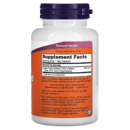 Антиоксиданты  NOW Grape Seed Extract 500 mg   (90 vcaps)