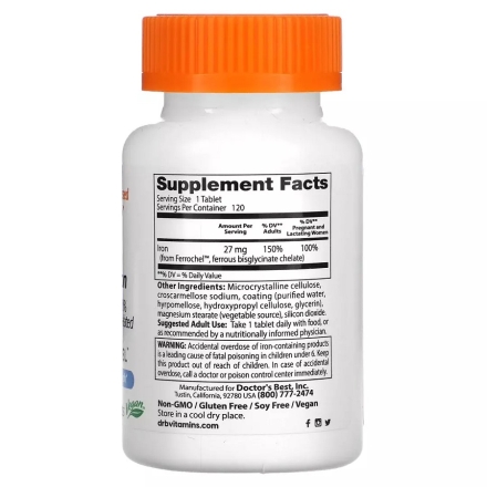 Железо хелат Doctor's Best High Absorption Iron  (120 tabs)