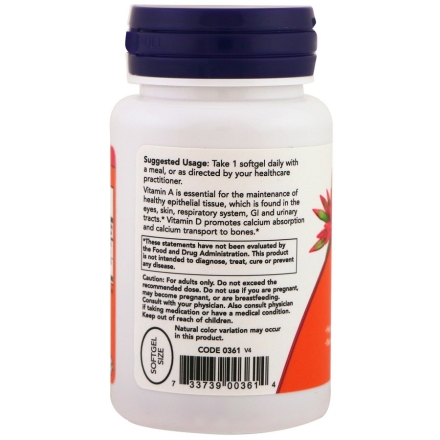 Витамин A NOW ULTRA A &amp; D 25000/1000  (100 softgels)