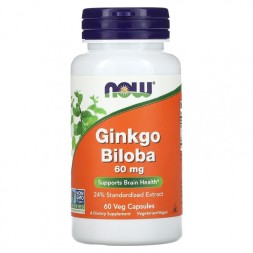 БАДы для мозга NOW Ginkgo Biloba 60 мг  (60 капс)