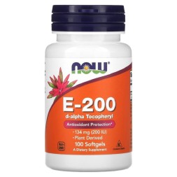 Витамин Е NOW NOW E-200 D-Alpha Tocopheryl 100 softgels  (100 softgels)