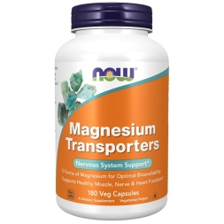 Магний NOW Magnesium Transporters, помогает при тревогах, 120 mg  (180 vcaps)