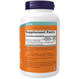 Магний NOW Magnesium Transporters, помогает при тревогах, 120 mg  (180 vcaps)