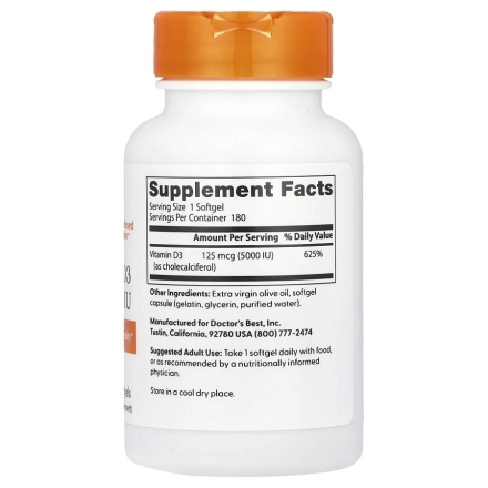 Витамин Д  Doctor's Best Vitamin D3 5,000 IU (125 mcg)  (180 softgels)