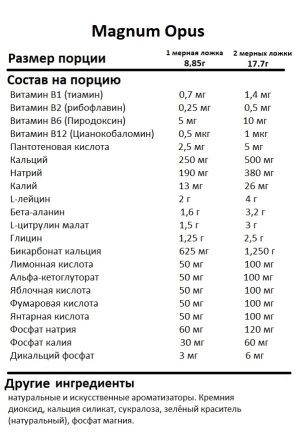 Предтренировочный комплекс без кофеина Magnum Opus  (420g.)