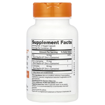 Таблетки для пищеварения Doctor's Best PepZin GI Zinc-L-Carnosine  (120 vcaps)