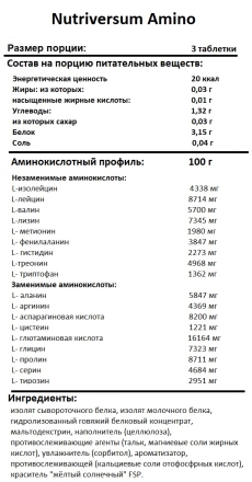 Аминокислоты в таблетках и капсулах PurePRO (Nutriversum) Amino Tablet  (350 таб)
