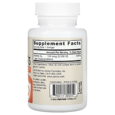 Витамин Д  Jarrow Formulas Vitamin D3 5,000IU(125mcg)   (100 softgels)