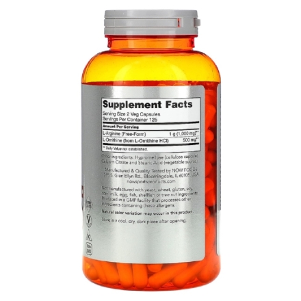 Аминокислоты NOW Arginine &amp; Ornithine 500/250 mg   (100 vcaps)
