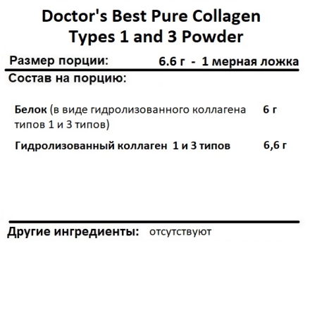 Морской коллаген  Doctor's Best Pure Collagen Types 1 and 3 Powder  (200g.)