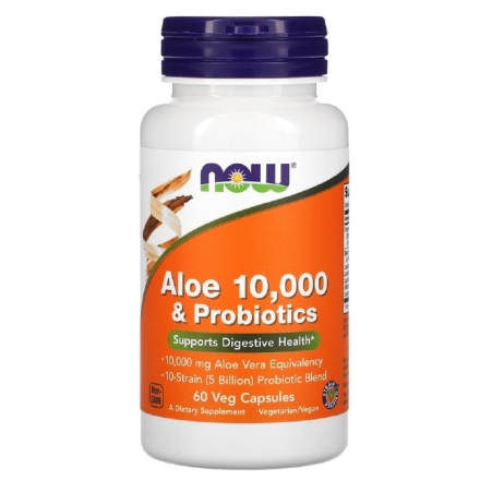 Таблетки для пищеварения NOW Aloe10,000 &amp; Probiotics   (60 vcaps)